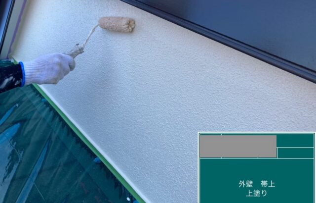 千葉県千葉市稲毛区　K様邸　外壁塗装、帯上の上塗りを行いました！