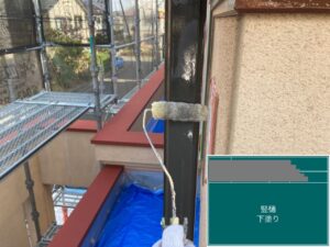 千葉県四街道市　O様邸　付帯部塗装、竪樋のケレン、下塗り（2）